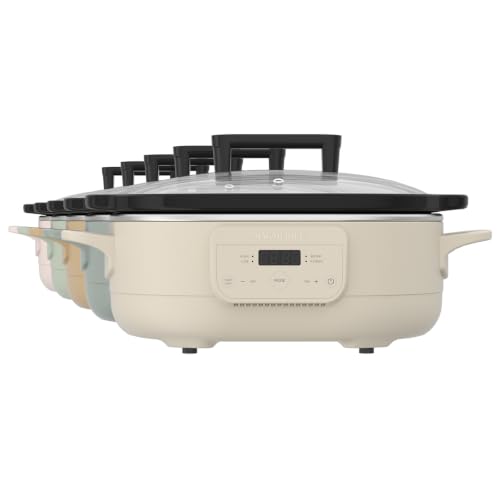 MAGNIFIQUE 6 Quart Programmable Slow Cooker Removable Healthy Nonstick Pot - Small Kitchen Appliance for Family Dinners - Serves 6+ People - Heat Settings: Keep Warm Olive