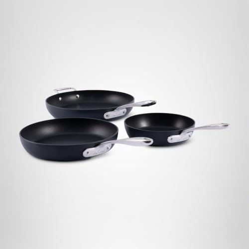 All-Clad Hard Anodized Essentials Nonstick Fry Pan 3 Piece Set, 8", 10" & 12" Induction, Oven Safe 500F, Kitchen Frying Pans, Skillets, Ergonomic Handle, Premium Cookware, Dishwasher Safe, Black