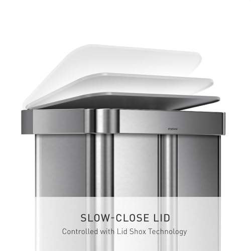 simplehuman Step Recycler, 58L / 15.3 Gallon Dual Compartment Kitchen Trash Can, 150,000-Step Pedal, Lid Shox® Technology, Liner Rim System, Liner Pocket®, Brushed Stainless Steel with Plastic Lid