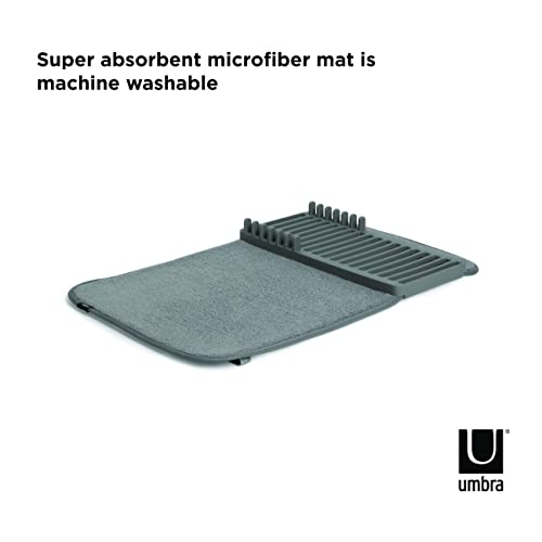 Umbra Udry Dish Drying Rack, Folding Dish Drainer Mat, Mini, Dark Grey