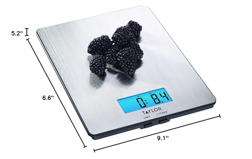 Taylor 11lb Stainless Steel Digital Kitchen Scale, Ultra-Thin, Silver