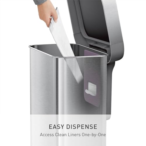 simplehuman Rectangular Step Can, 45L / 12 Gallon Kitchen Trash Can, Liner Rim System, Liner Pocket®, 150,000-Step Pedal, Lid Shox® Silent Close, Brushed Stainless Steel with Grey Plastic Lid