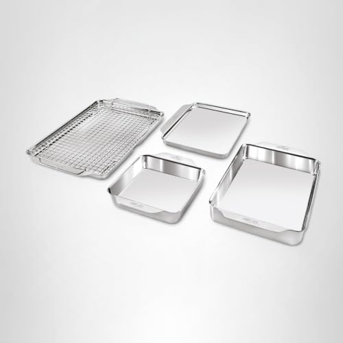 All-Clad Stainless Steel Baking Pans 5-Piece Set-Tri-ply Bonded for Consistent Baking- Includes Square and Rectangular Baking Pans, Baking Sheets, & Cooling Rack- Professional Stainless Steel Bakeware