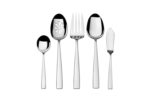 Mikasa Everett 18/10 Stainless Steel Flatware Set, 101-Piece Service for 12, Silverware Set with Slim Square-Cut Handles, Dishwasher Safe Cutlery Set