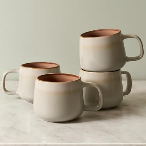 Ava Nord Ceramic Coffee Mugs Set of 4 | 12 oz Stoneware Coffee Cups | Lead-Free, Non-Toxic | Microwave and Dishwasher Safe | Comfortable Handle | Aesthetic Nordic Design for Tea and Latte | Sage Ash