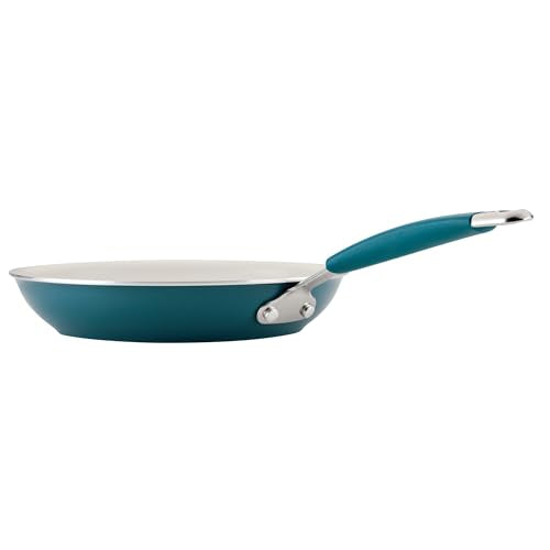 Rachael Ray Cucina Ceramic Nonstick Frying Pans/Skillet Set, Dishwasher Safe, 8.5 inch and 10 inch Open Fry Pans - Marine Blue