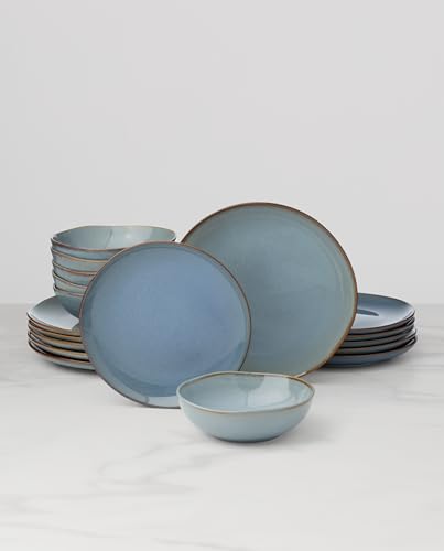 Oneida Dinnerware Set, Organic Shades Blue 18-Piece Dinnerware Set, Service For 6, Stoneware Material, Dishwasher And Microwave Safe, Bowls, Plates And Bowls, Dinner Dishes, Plates (Blue, 18 Piece)