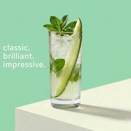 Godinger Highball Drinking Glasses, Italian Made Tall Glass Cups, Water Glasses Drinking Set, Cocktail Glasses - 14oz, Set of 4, Made In Italy