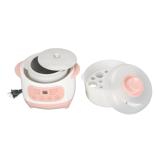 Electric Stew Pot, 1L 200W Appointment Timing Smart Slow Cooker with Steamer & Boil Dry, Automatic Mini Ceramic Pot with Lid, Digital Porridge Soup Pot for Home