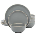 Gibson Home Rockaway 12-Piece Stoneware Dinnerware Set, Matte Finish, Service for 4, Modern Ceramic Plates and Bowls, Microwave & Dishwasher Safe – Soft Gray - Service for 4