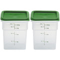 Cambro Food Storage Container with Lid (Microwave Safe and BPA-Free) - 2 Pack - Classic Series Square with Green Lid - 4 QT (Quart) - Commercial Grade for Food Prep (Translucent)