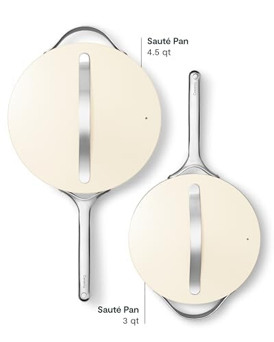 Caraway Nonstick Ceramic Sauté Pan with Lid (4.5 qt, 12") - Non Toxic, PTFE & PFOA Free - Oven Safe & Compatible with All Stovetops (Gas, Electric & Induction) - Cream