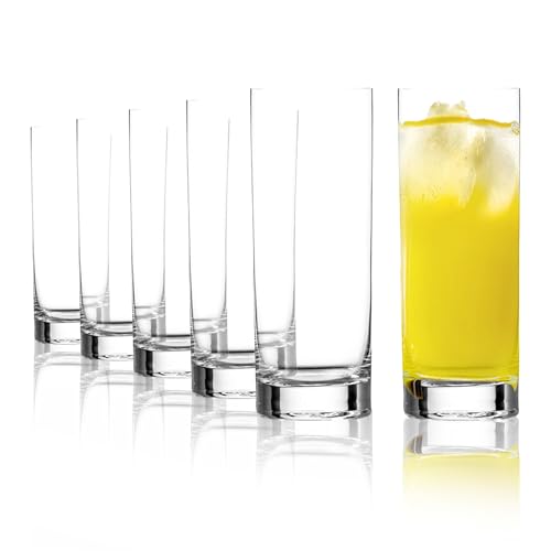 Stölzle Lausitz Crystal Highball Glasses Set of 6 (New York Bar). Dishwasher Safe High Ball Glasses (15.25fl oz). Shatter-Resistant Tall Drinking Glasses Set of 6 - Genuine Stölzle Glassware