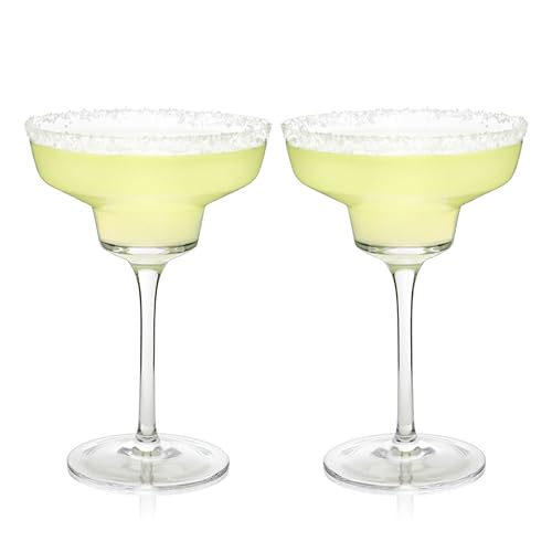 Viski Raye Angled Stemmed Margarita Glasses, Premium Crystal Cocktail glasses, Bar Accessories, Perfect Cocktail Gift, Set of 2, 12oz