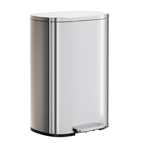 PayLessHere Trash Can with Lid, 13 Gallon (50L) Stainless Steel Kitchen & Office Recycling Bin with Foot Pedal Soft Close & Inner Bucket