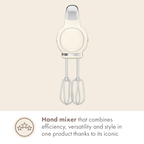 SMEG HMF01 9-Speed Retro Hand Mixer – 220W Motor, Smooth Start, Turbo Function, LED Timer Display, Stainless Steel Whisks, Beaters & Dough Hooks, Premium Die-Cast Aluminum Body