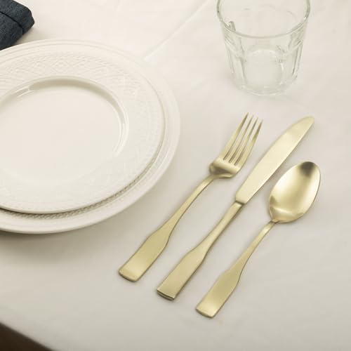 Alata Kate Champagne Gold Satin 20-Piece Silverware Set, Service for 4, Stainless Steel Flatware Set, Matte Polished Cutlery Set, Dishwasher Safe
