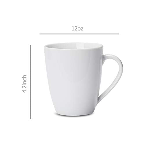 Amazon Basics Porcelain Heat Resistant Coffee Mugs, Microwave and Oven Safe, 12 oz, White, 12 Count
