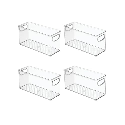 iDesign Slim Clear Plastic Stackable Storage Bin, Tall Narrow, 4-Pack