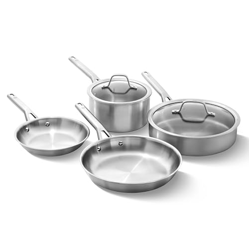 Calphalon Brushed 3-Ply Stainless Steel Cookware Set w/Turbo Heat Tech 6 Piece Includes Frying Pans, Pots and Pans