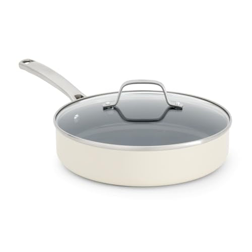 Calphalon Ceramic Nonstick 3 Quart Saute Pan with Lid, Easy Cleanup Ceramic Pan for Sauteing, Searing, PFAS-Free