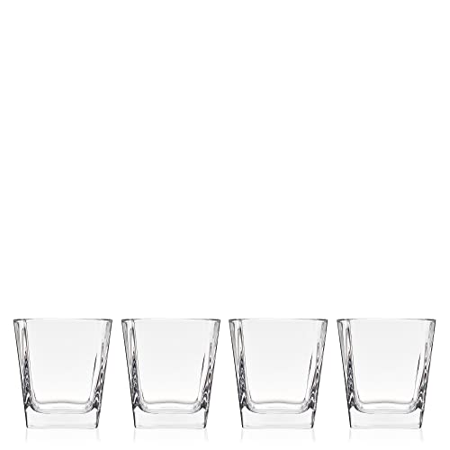 TRUE Square Rocks Glass, Old Fashioned Whiskey Glasses, Superb Drinking Cups for Cocktail Party, Home Bar, Bartender Accessories, Set of 4, 10 oz