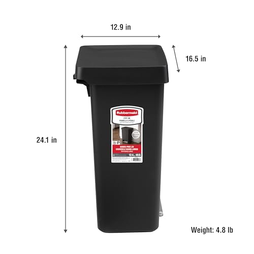 Rubbermaid Step-On Kitchen Trash Can with Lid, 12.4 Gallon, Black, Plastic Garbage Container for Home/Kitchen/Apartment/Garage