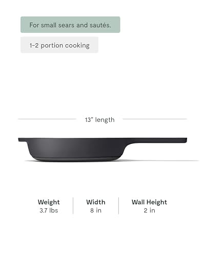 Caraway Cast Iron Skillet - 8” Enameled Cast Iron Pan With 3 Layer Enamel Coating - No Seasoning Required - Compatible With All Stovetops - Free From Forever Chemicals - Charcoal