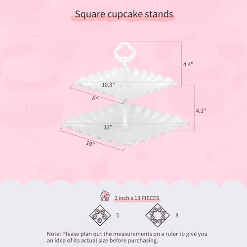 Pack of 11 NWK Cake Stand Set, with 3 x Two-Tier and 3 x Three-Tier Cupcake Stands, 4 x Appetizer Trays, 1 x Tablecloth for Birthday Bridal Baby Shower Party (White)