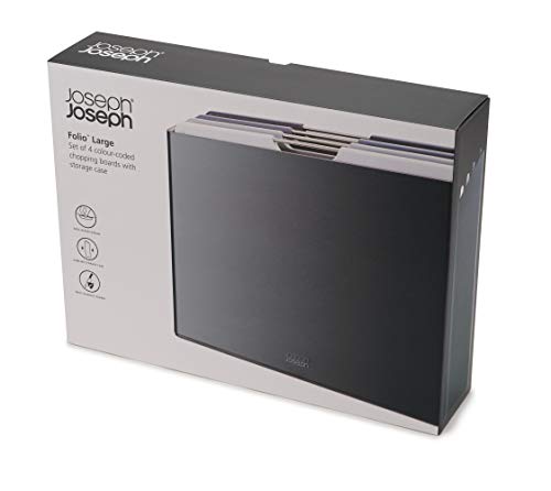 Joseph Joseph Folio 4-Piece Colour coded Cutting Board Set, Slimline case for organized Kitchen storage, Graphite