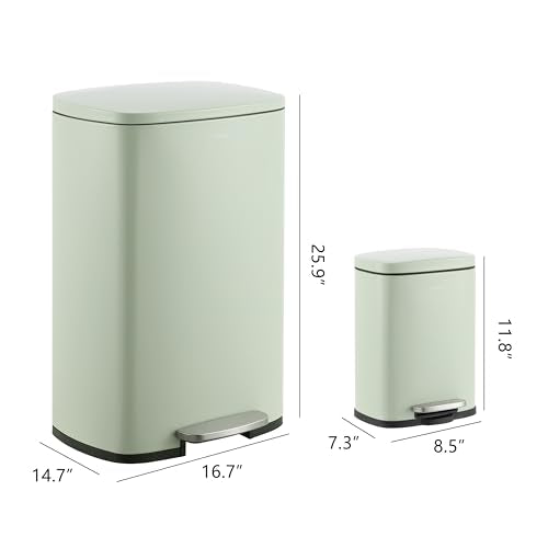 happimess HPM1006E Connor Rectangular 13-Gallon Trash Can with Soft-Close Lid and FREE Mini Trash Can, Fingerprint Resistant, Modern, Minimalistic for Home, Kitchen, Office, Bathroom, Pistachio Gelato
