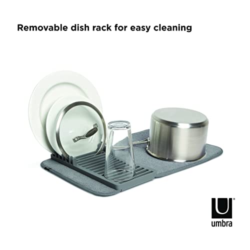 Umbra Udry Dish Drying Rack, Folding Dish Drainer Mat, Mini, Dark Grey