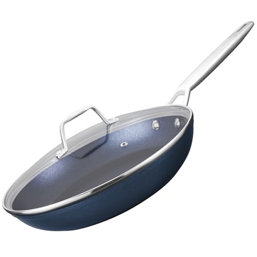 MsMk 8 Inch Small Nonstick Frying pan with Lid, Blue Egg Omelet Skillet