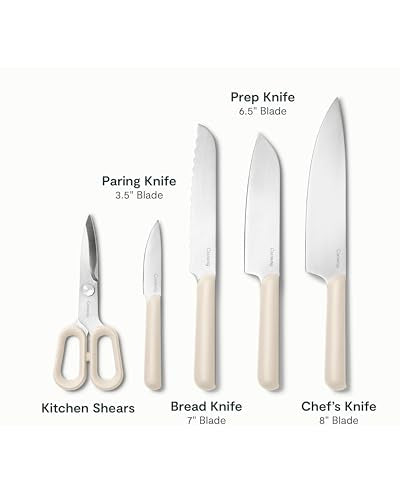 Caraway 14-Piece Kitchen Prep Set - Kitchen Knife Set & Wooden Utensil Set - Made With Premium German Steel Blades & FSC-Certified Birch Wood - Non-Toxic Materials - Includes Organizer - Cream