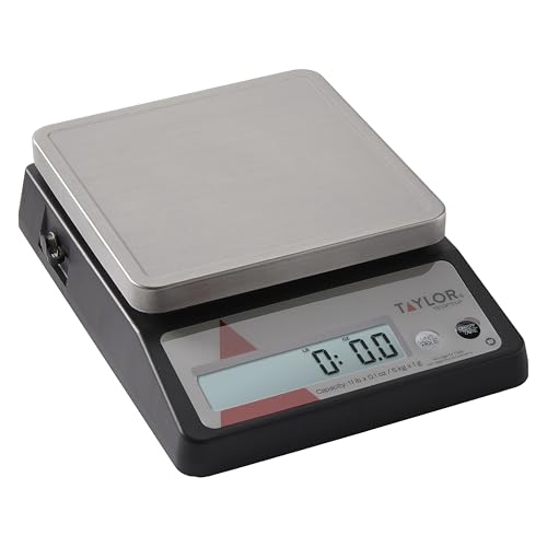 Taylor TE10FT 11-Pound Commercial Digital Portion Control Scale, 11 lb (5 kg) in 0.1 oz (1 g) Food and Cooking Scale, Tare and Hold Function, NSF, Stainless Steel Platform