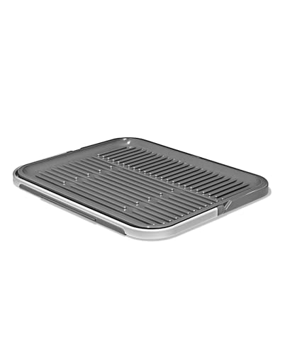 OXO Good Grips Compact Drying Rack with Dish Rest, Aluminum Folding Dish Drying Rack for Glassware and Cookware, Drain Board with Non-Slip Feet for Countertop or Kitchen Sink