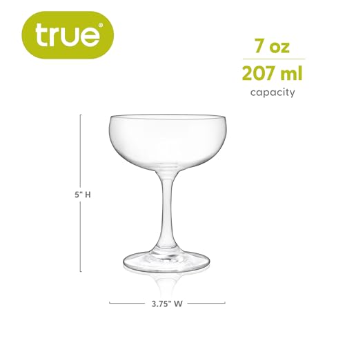 True Coupe Glass, Martini Glasses for Cocktail Party, Perfect for Espresso Martini, Manhattan, Champagne, Elegant 7 oz Glassware for Home Bars, Wedding Gifts, Margarita Glasses Set of 4