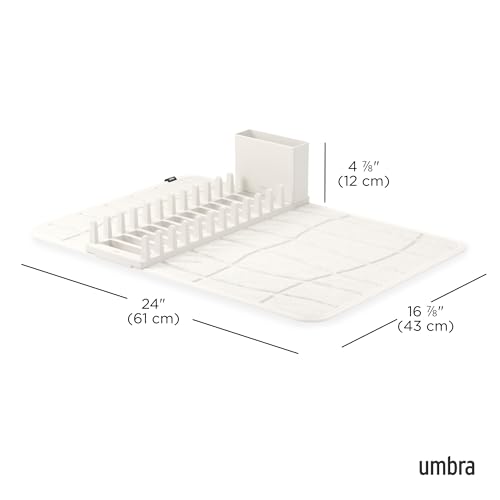 Umbra UDry Dish Drying Rack with Mat – Kitchen Countertop Dish Drainer & Absorbent Microfiber Drying Mat, Foldable Dish Rack Organizer for Plates, Cups & Utensils, Sand