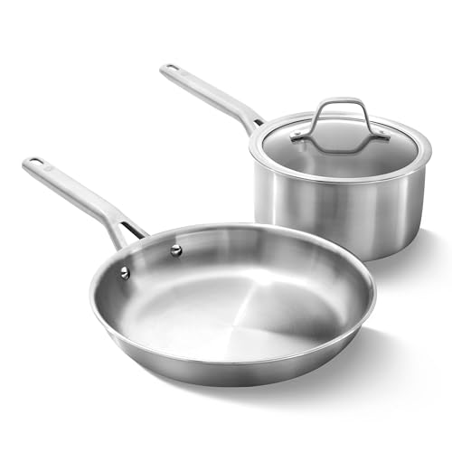 Calphalon Brushed 3-Ply Stainless Steel Cookware Set w/Turbo Heat Tech 3 Piece Includes Fry and Sauce Pan Set