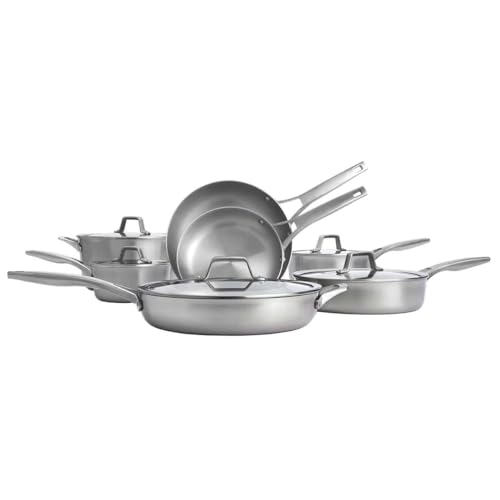 Calphalon Premier Stainless steel superior even heating. 3 Ply metal construction, Ergonomic Handles stay cool. Oven