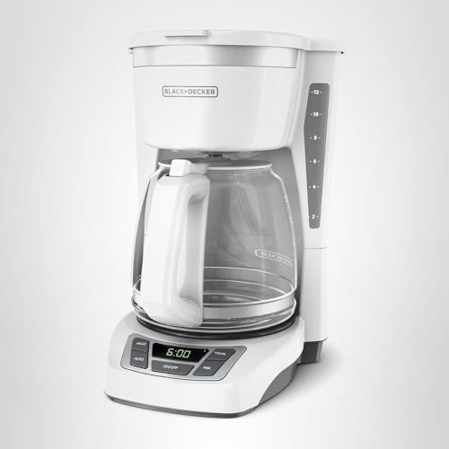 BLACK+DECKER CM1160W-1 CM1160W 12-Cup Programmable Coffeemaker, White/Stainless Steel