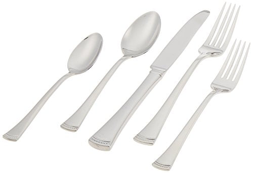 Lenox Silverware Set For 12, Portola 65-Piece Flatware Set with Serving Utensils, Service For 12, 18/10 Stainless Steel Flatware, Dishwasher Safe, Knives Spoons and Forks (Silver, 65 pieces)