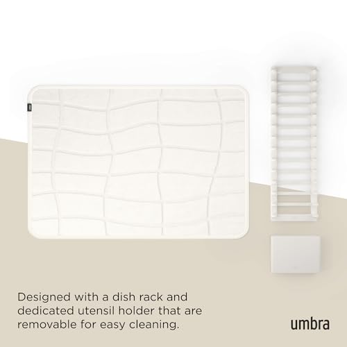 Umbra UDry Dish Drying Rack with Mat – Kitchen Countertop Dish Drainer & Absorbent Microfiber Drying Mat, Foldable Dish Rack Organizer for Plates, Cups & Utensils, Sand
