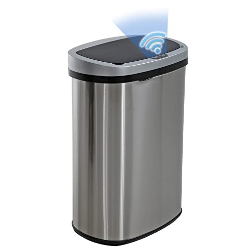 BestOffice, 13 Gallon Trash Can with Lid, Automatic Touchless Garbage Can, Odor Control, Modern Oval Design, Easy to Clean