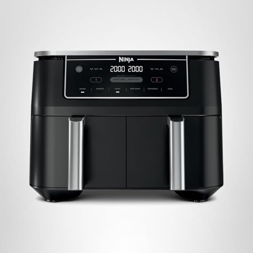 Ninja Foodi Air Fryer | 6-in-1 with 10-QT DualZone Baskets | Smart Finish to Cook 2 Foods at Once | Air Fry, Broil, Roast, Dehydrate, Keep Warm & Bake | 450° F |XL Capacity | Black | DZ302