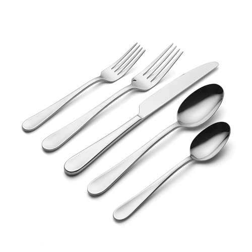 Oneida Silverware Set, Grant 20 Piece Everyday Flatware Set, Service For 4, 18/0 Stainless Steel, Dishwasher Safe, Knives Spoons And Forks Set, Dishwasher Safe, Home And Kitchen (Silver, 20 Pieces)