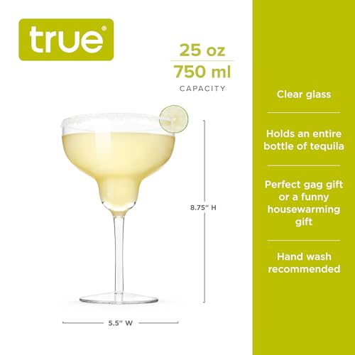 True Grande Gulp Margarita Glass, Giant Stemmed Cocktail Glasses, Perfect for Birthday, Anniversary, Bachelor, Bachelorette, Beach, Outdoor Party, Drinkware, 25 oz (750 ml), Set of 1