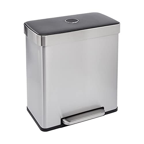 Amazon Basics Dual Compartment Recycling Trash Can with Soft-Close Lid, Fingerprint Resistant, Removable Liner