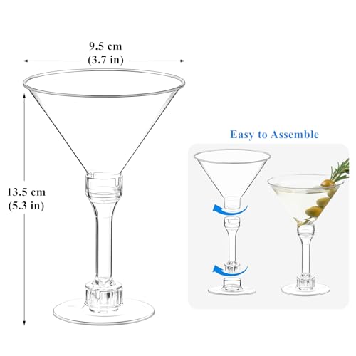 TOFLEN 40 Pack Plastic Martini Glasses 5 Oz Disposable Tall Mini Cocktail Cups Plastic Margarita Glasses Perfect for Spring Party, Birthday, Wedding, Easter