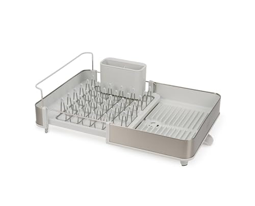 Joseph Joseph Extend Steel Expandable Dish Drying Rack with Removable Cutlery Holder Swivel Draining Spout, Stainless Steel